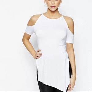 NWT Boohoo Cold Shoulder Side Split Tunic Top White - 6